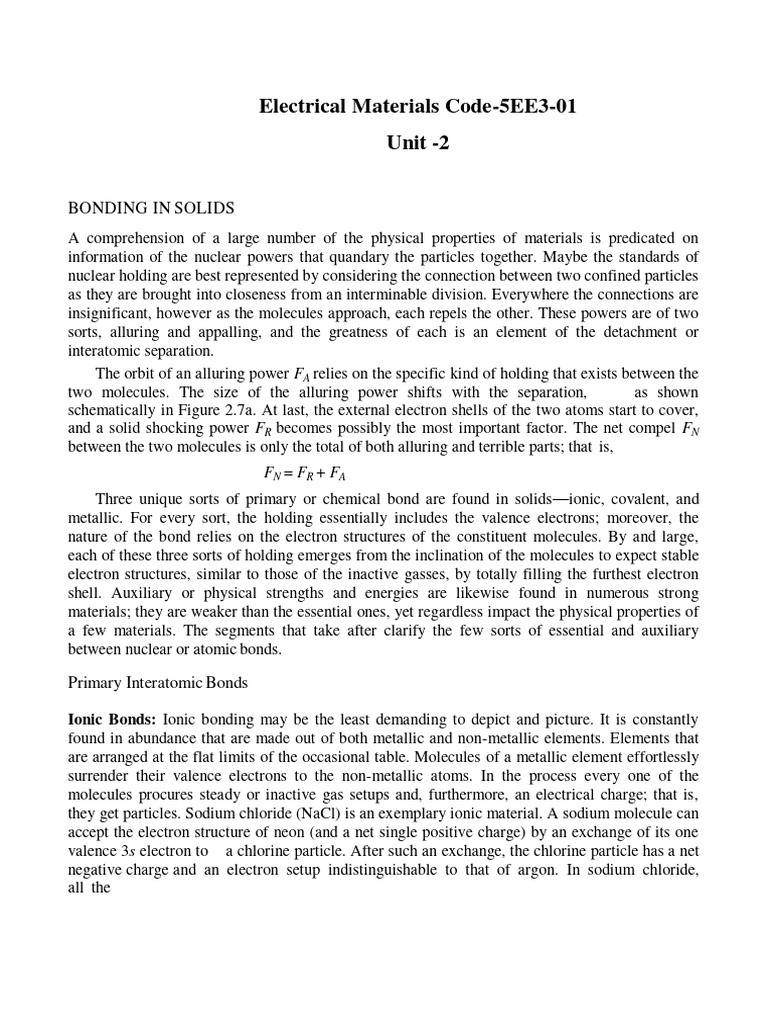 Unit 2 Materials | PDF | Crystal Structure | Chemical Bond