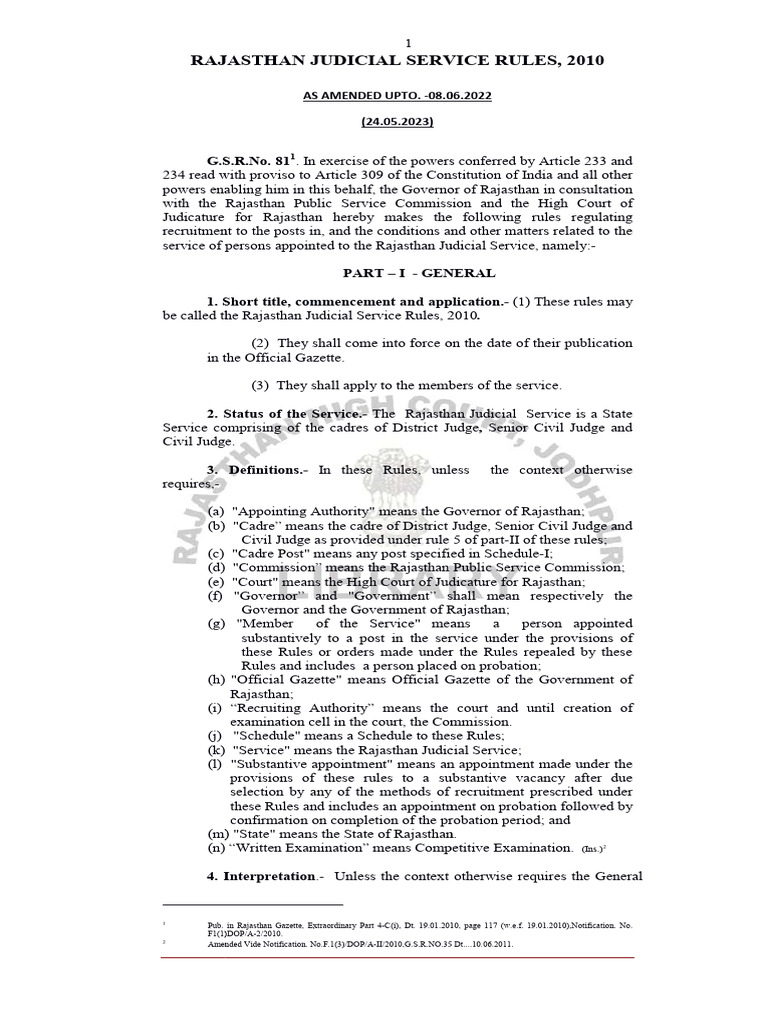 RJS Rules 2010 Amended Upto 08062022 | PDF | Probation | Judge
