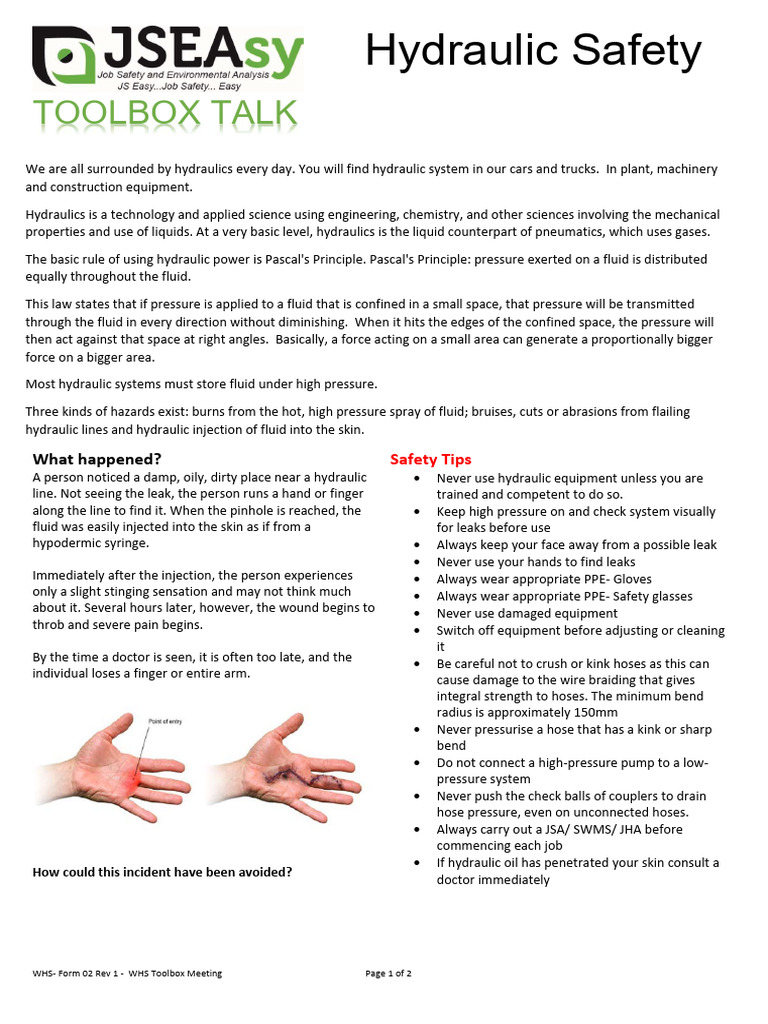 Toolbox_Talk_Hydraulic_Safety Download Free PDF Hydraulics Pressure