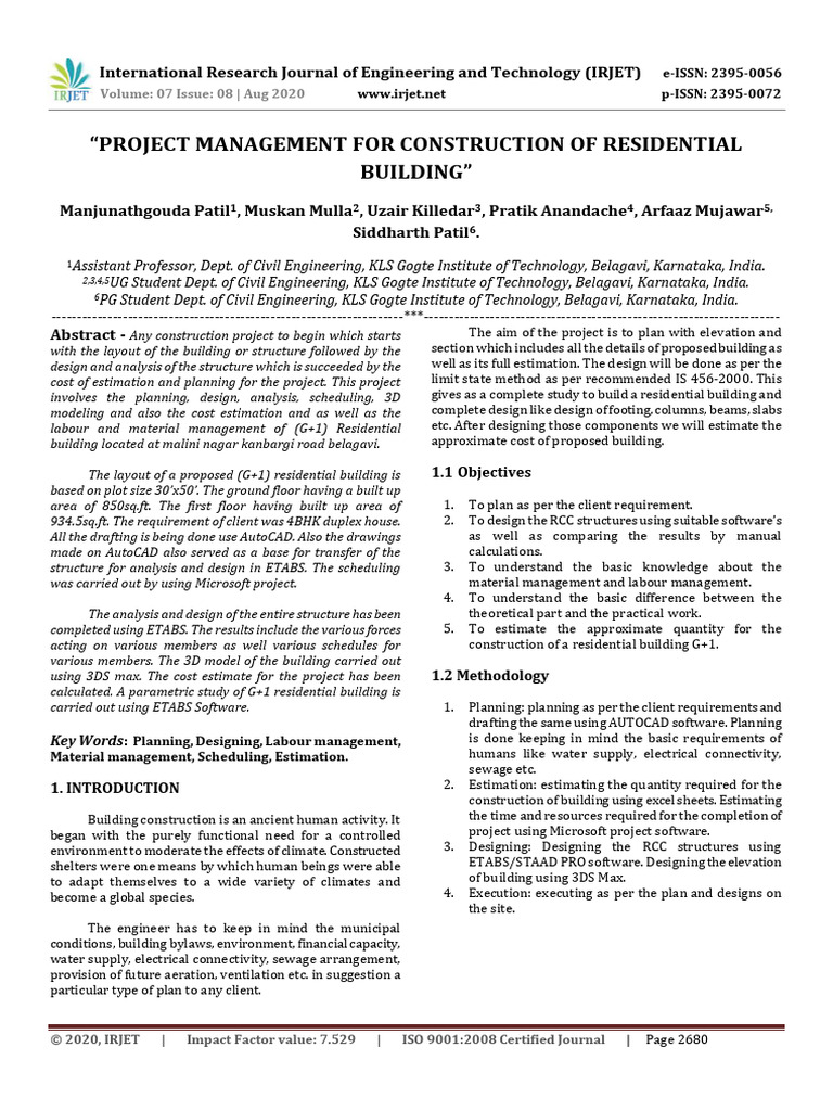 Project Management for G+1 Residential Building | PDF | Building