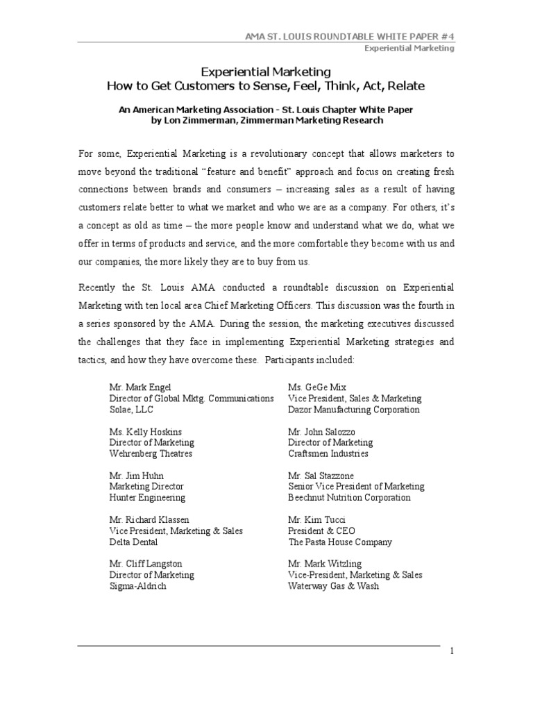 Experiential Marketing How To Get Customers To Sense, Feel, Think, Act ...