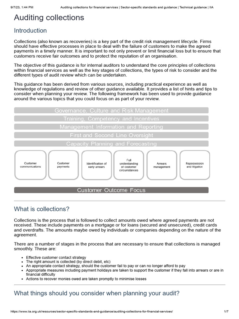 Auditing collections for financial services sector specific standards