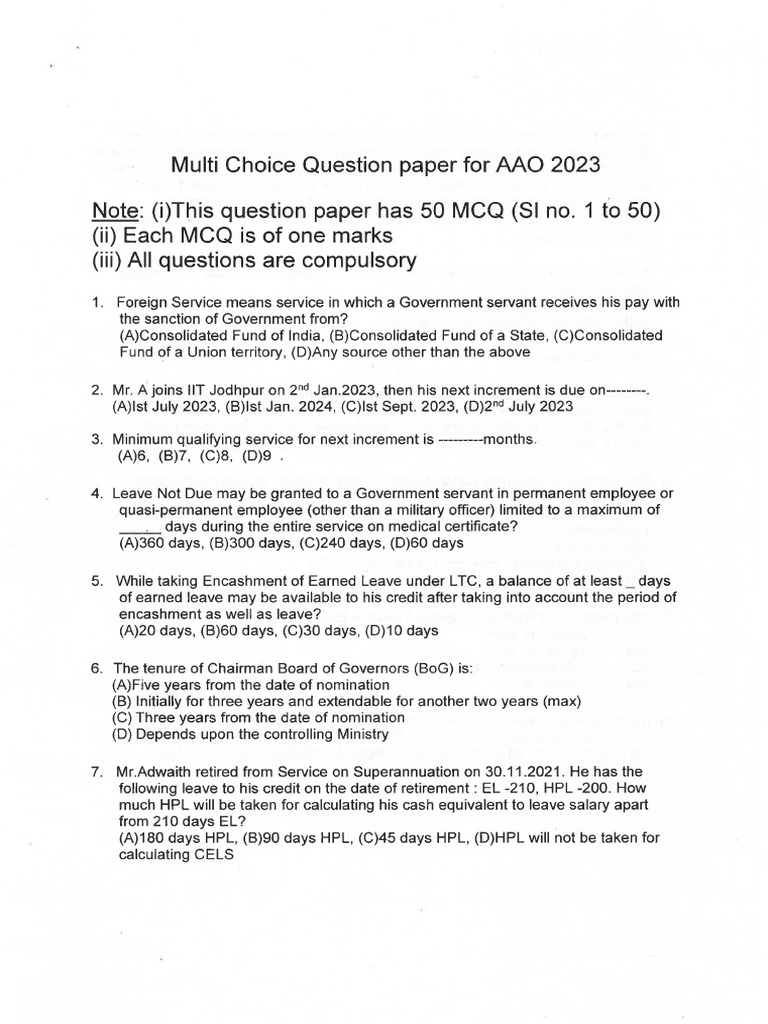 Assistant Audit Officer - 4757 - Question Paper | PDF