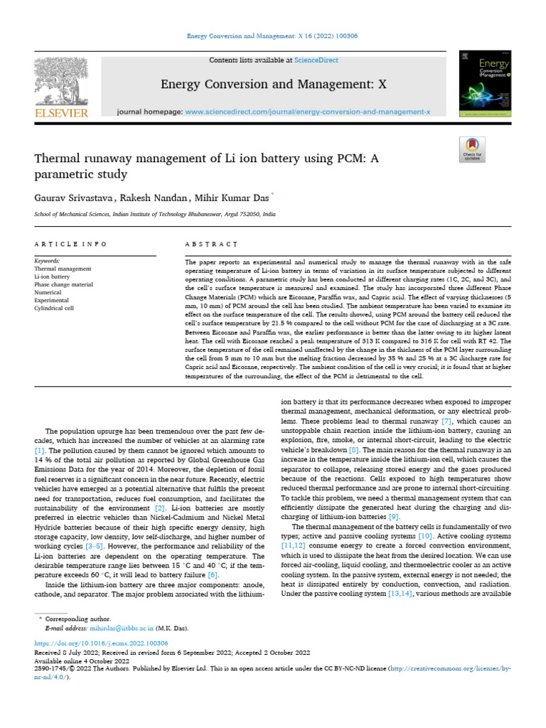 PCM for Thermal Runaway in Li-ion Batteries | PDF | Lithium Ion Battery ...
