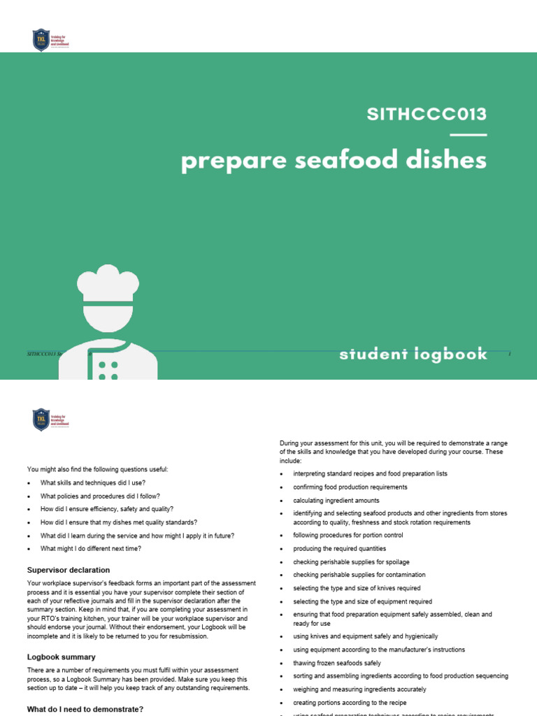 Seafood Cookery Logbook Guide | PDF | Stir Frying | Seafood