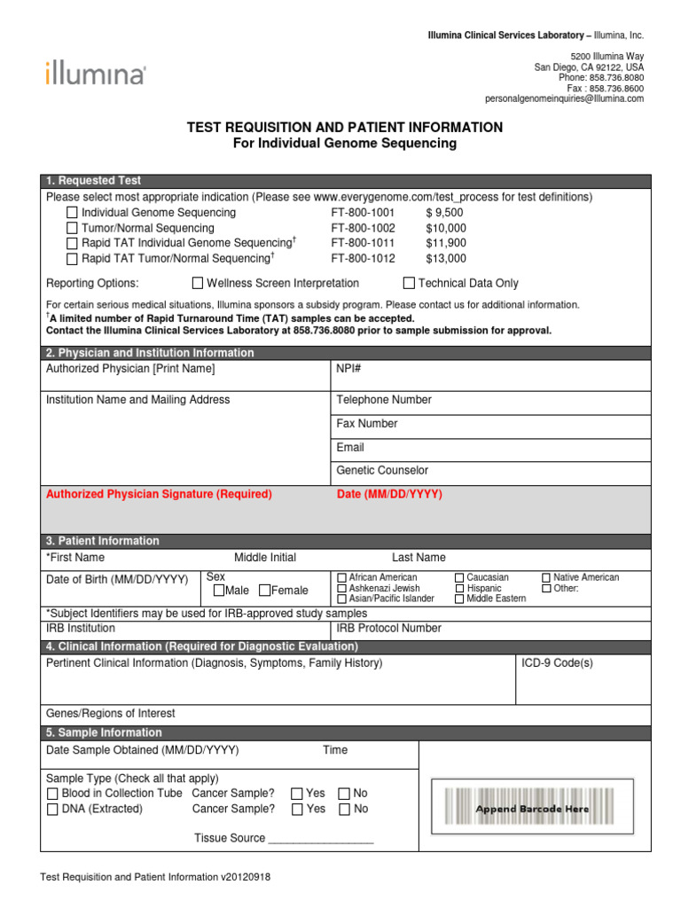 Genome Sequencing Test Requisition Form | PDF | Whole Genome Sequencing ...