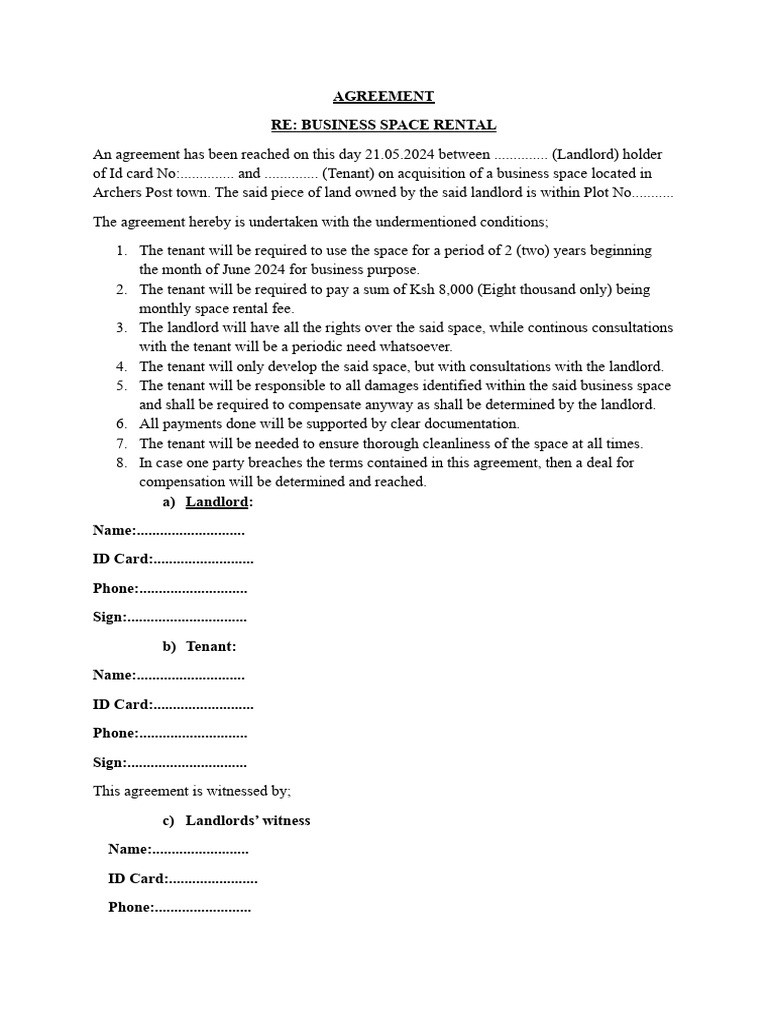 Rental Space Agreement | PDF