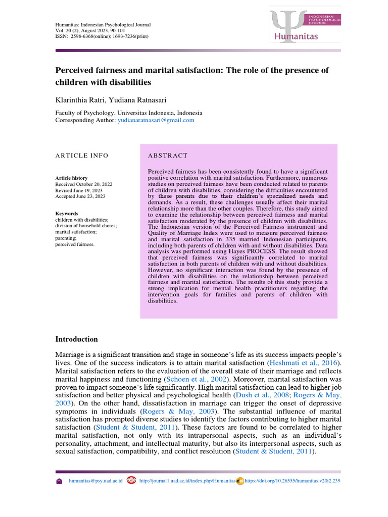 Perceived Fairness and Marital Satisfaction The Ro | PDF | Parenting ...