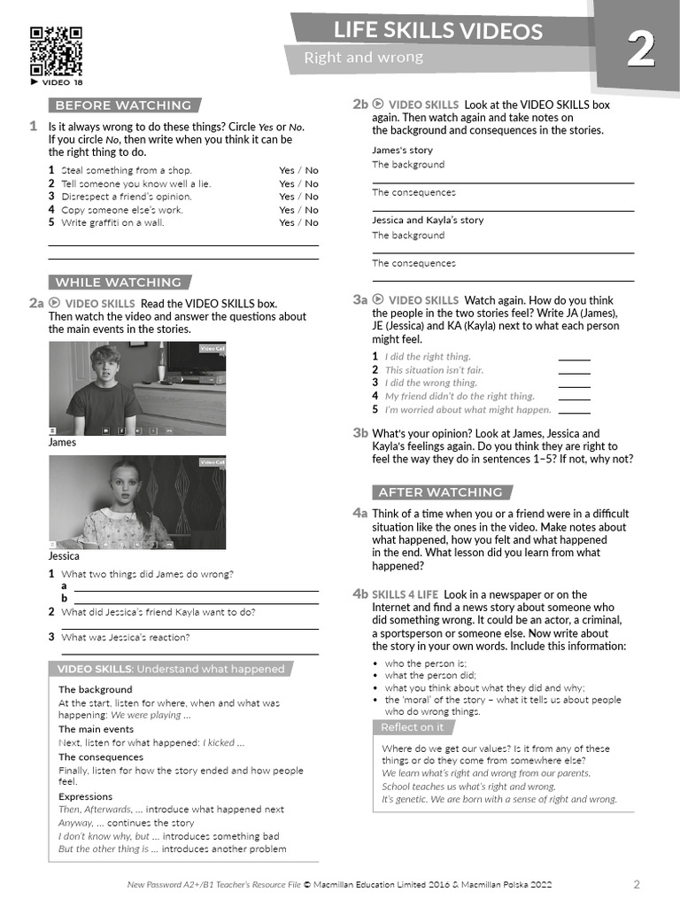 NP A2+ B1 Life Skills Videos Worksheets 2 | PDF