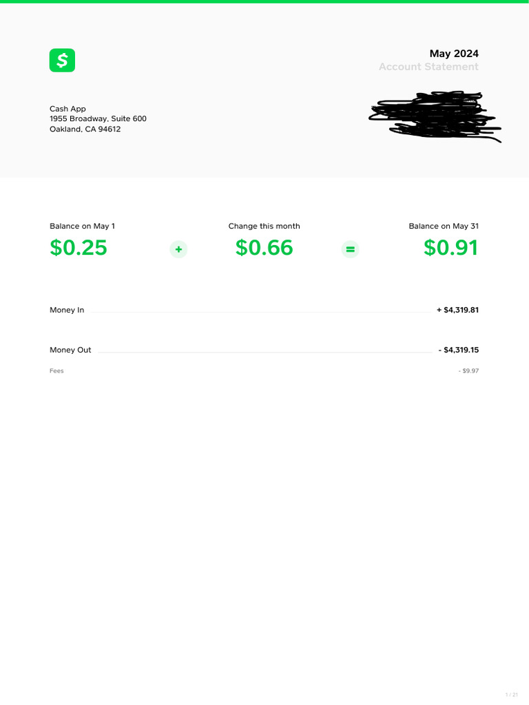 Cash App Account Statement May 2024 | PDF | Cash | Payments