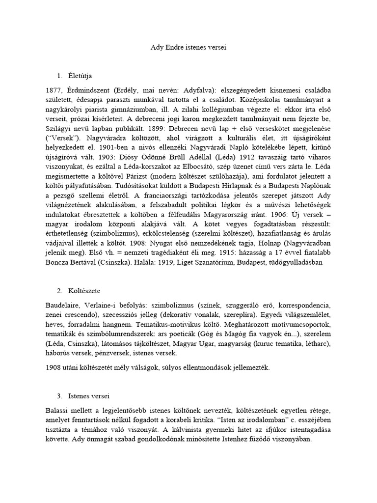 Ady Endre Istenes Versei | PDF