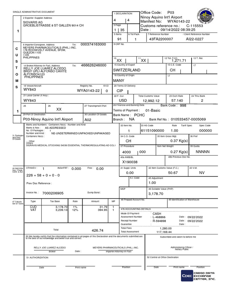 CusdecFinalSAD 43FA2200007 3 | PDF | Value Added Tax | Economies