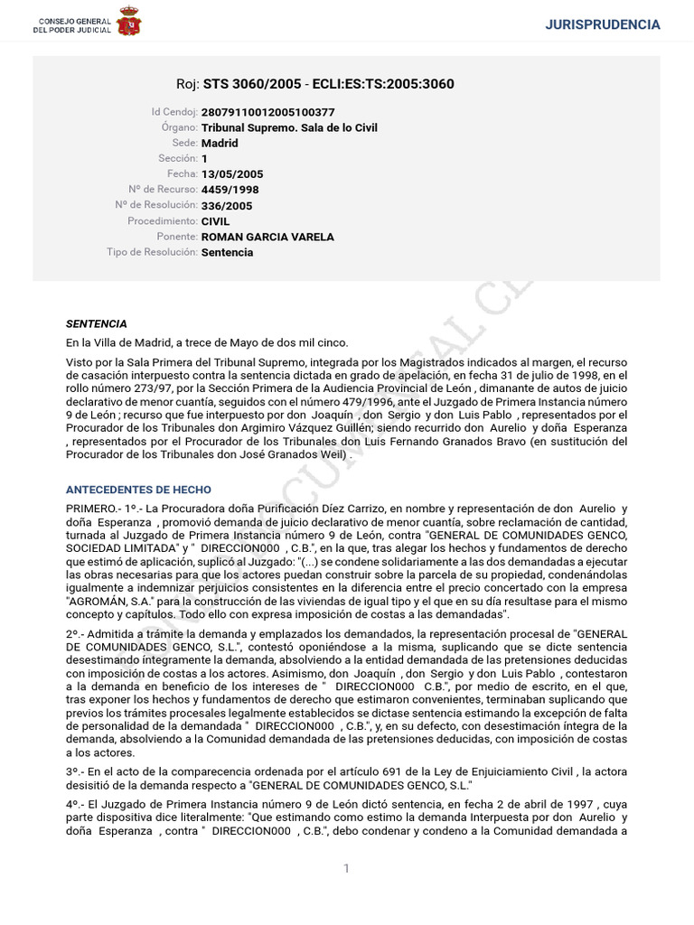 STS 3060 2005 | PDF | Sentencia (ley) | Caso de ley