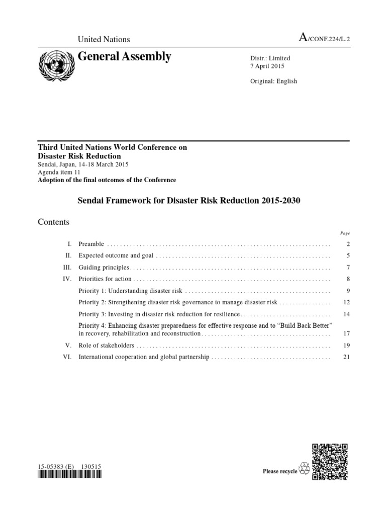 Sendai Framework For Disaster Risk Reduction 2015-2030 (EN) | PDF ...