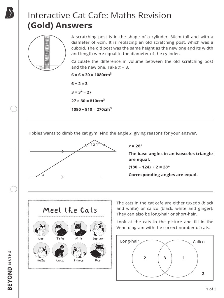 Interactive Cat Cafe - Maths Revision (Gold) Answers | PDF