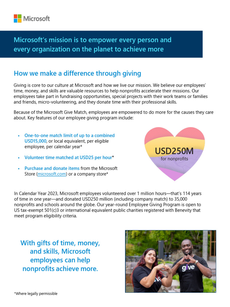 Microsoft Employee Giving Program Overview | PDF | Nonprofit ...