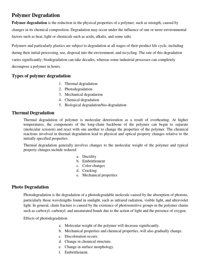 Types and Effects of Polymer Degradation | PDF | Biodegradation | Polymers