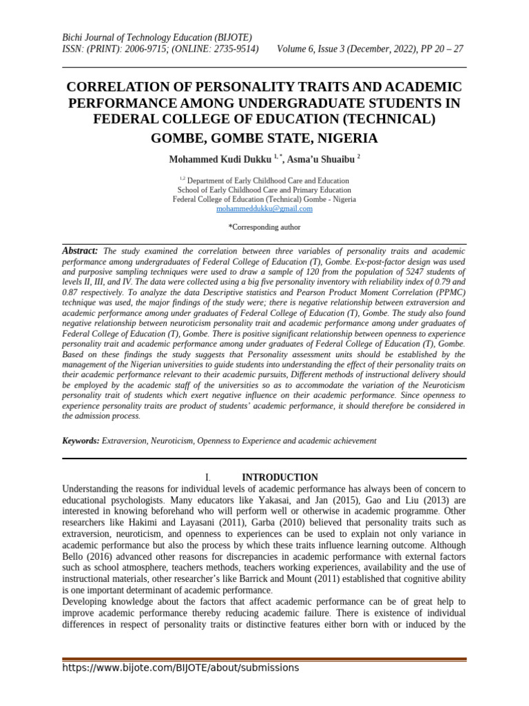 Personality Traits and Academic Success | PDF | Extraversion And ...