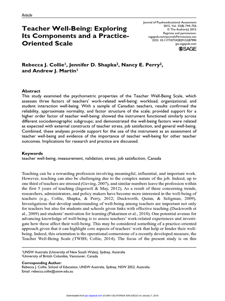 Teacher Well-Being Scale Validation | PDF | Behavioural Sciences ...