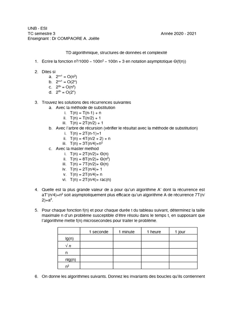 Algorithmique et Structures de Données en TD | PDF | Informatique ...