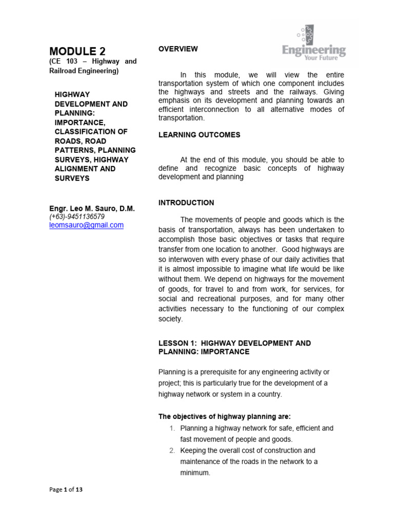 Module 2 CE 103 - Highway Devt _ Planning | PDF | Road | Road Surface