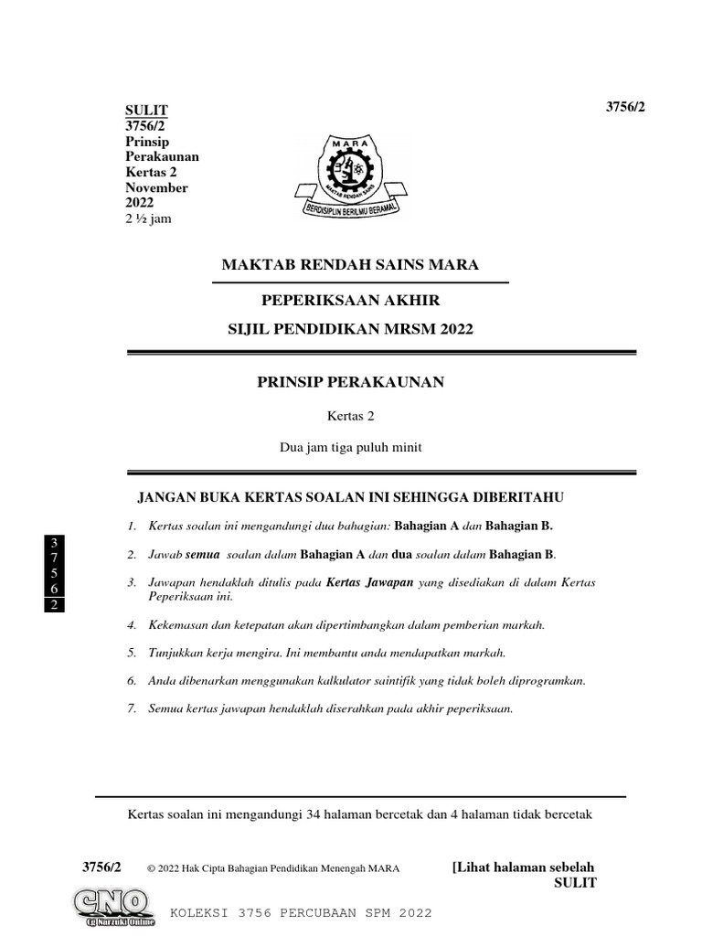 MRSM - 3756-2 - Percubaan SPM 2022 | PDF