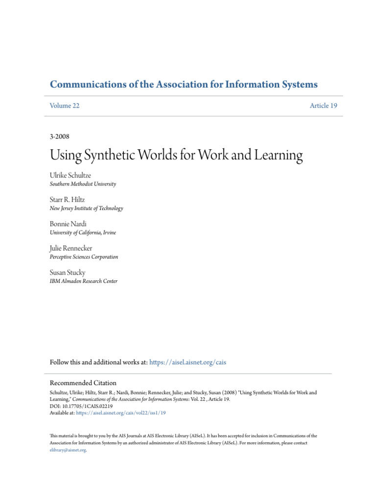 Using Synthetic Worlds For Work and Lear | PDF | Educational Technology ...