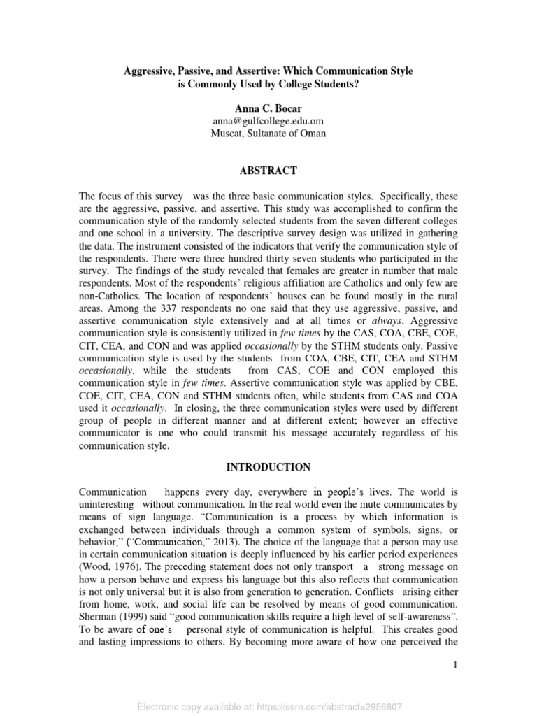 Aggressive passive and assertive which communication style is co pdf