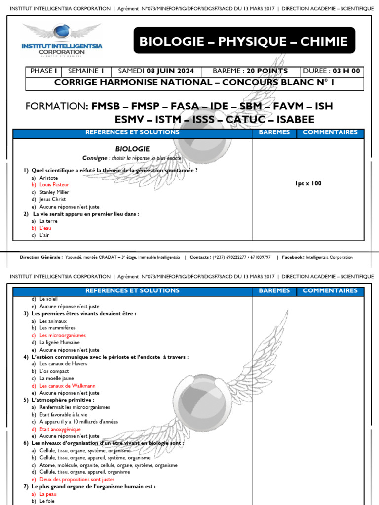 Corrigé Concours FMSB 2024 Biologie | PDF | Tractus gastro-intestinal ...