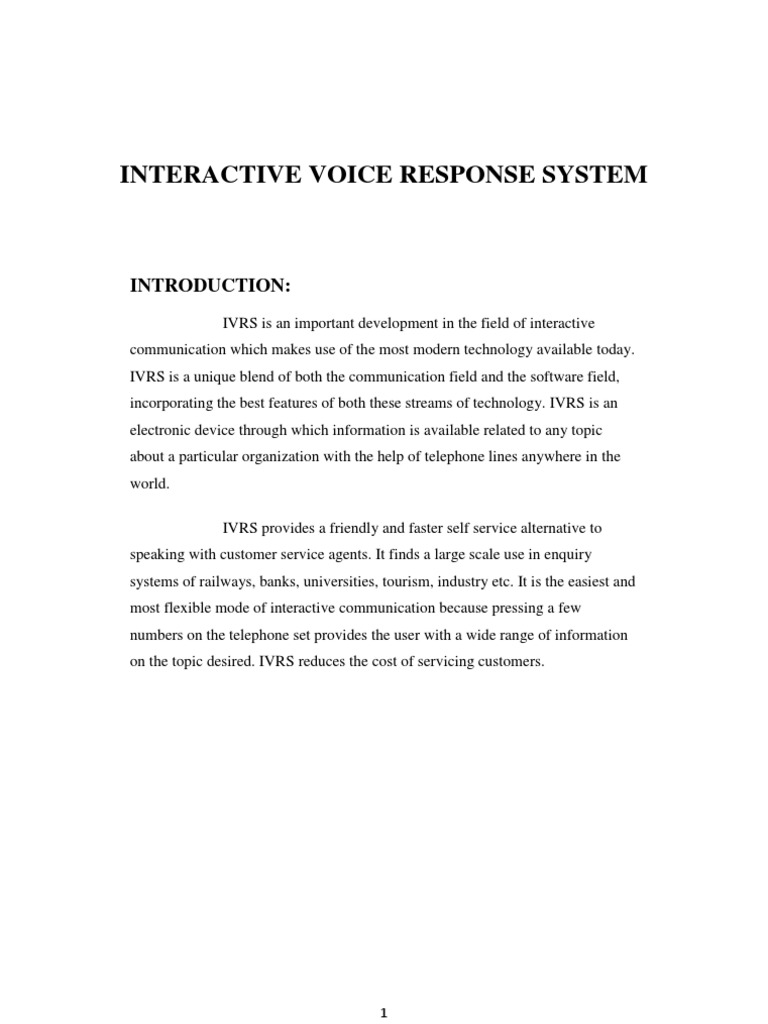 Interactive Voice Response System | PDF | Interactive Voice Response ...