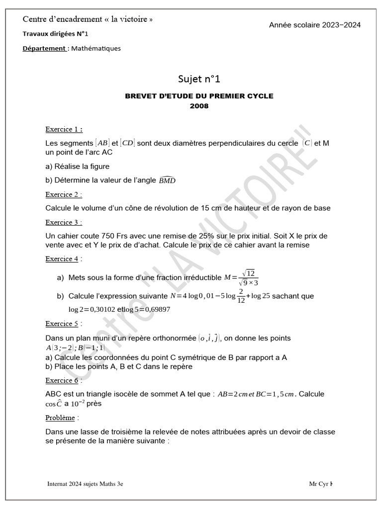 TD 1 Maths 1 | PDF | Triangle | Cercle