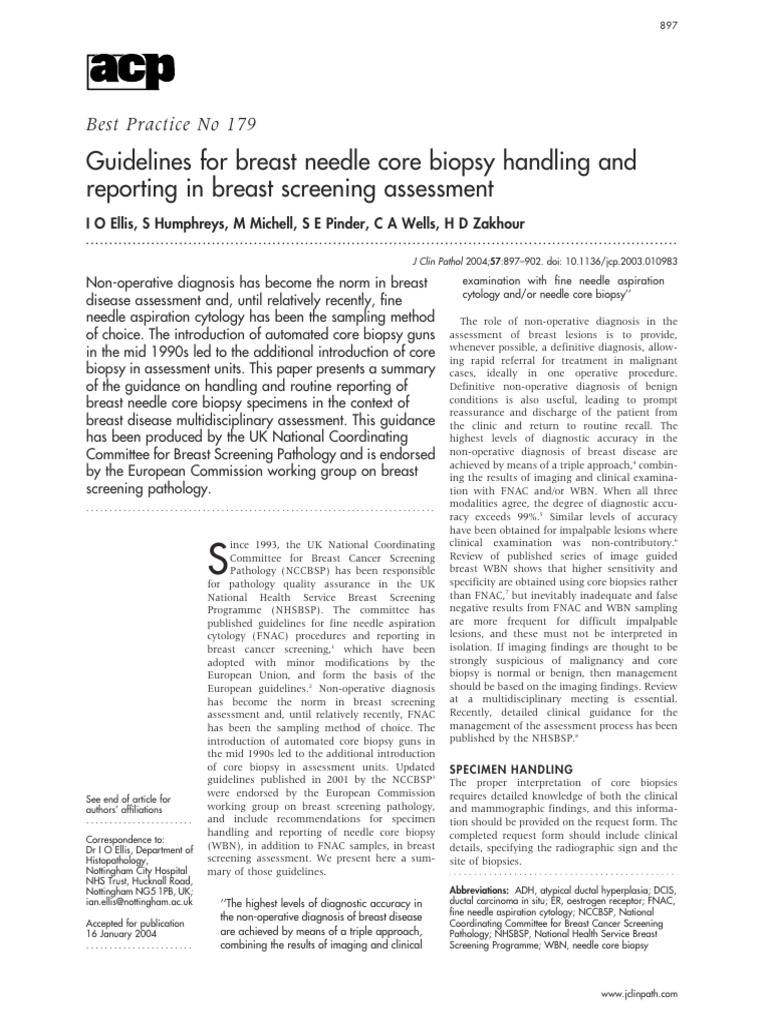 Breast Needle Core Biopsy Guidelines | PDF | Biopsy | Mammography