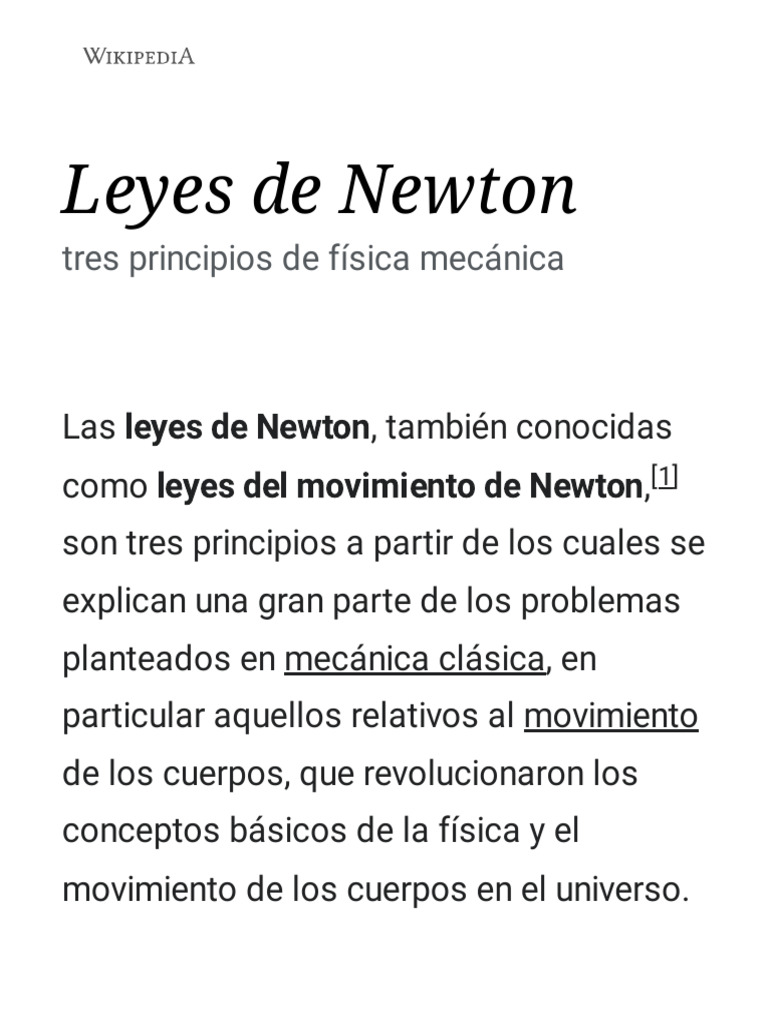 Leyes de Newton - Wikipedia, La Enciclopedia Libre | PDF | Las leyes ...