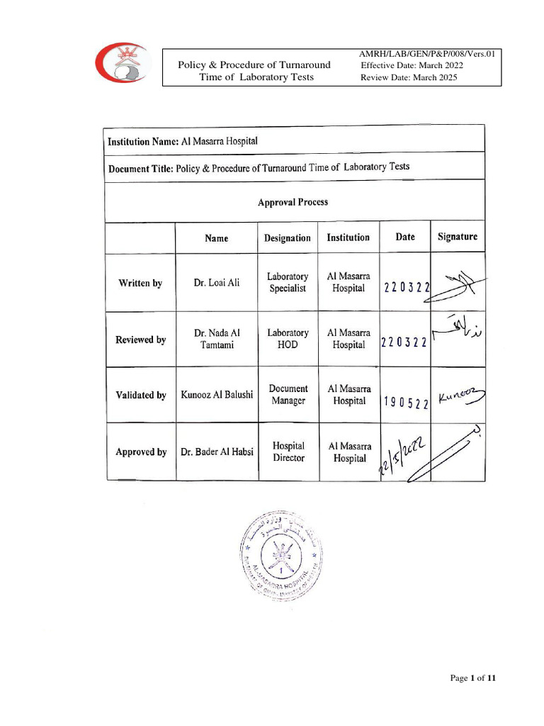 Laboratory Test Turnaround Policy | PDF | Laboratories | Medical ...