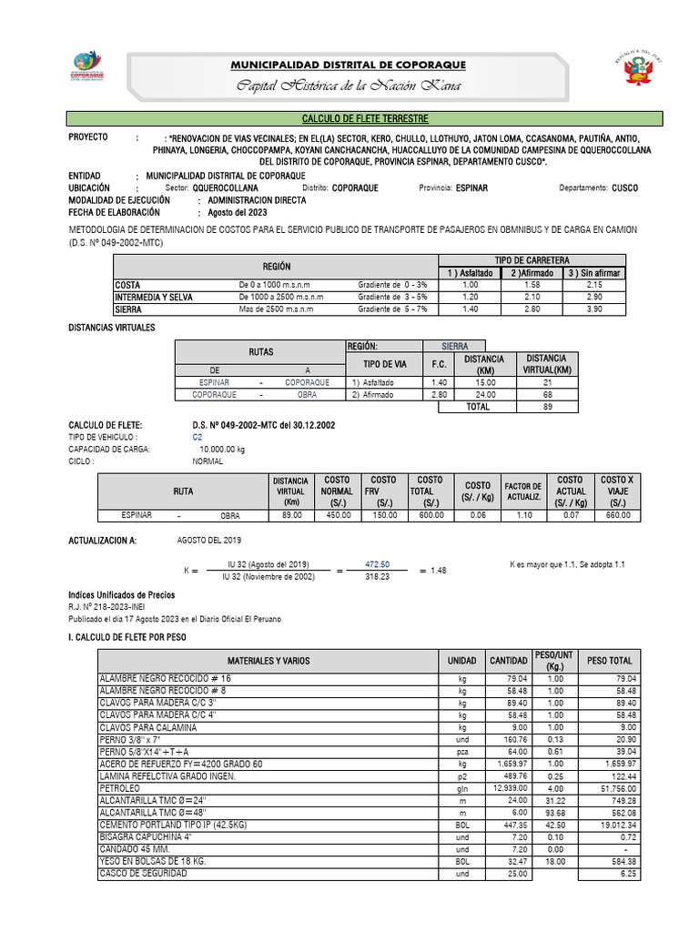 11.1 Calculo Flete Terrestre | PDF | Transporte