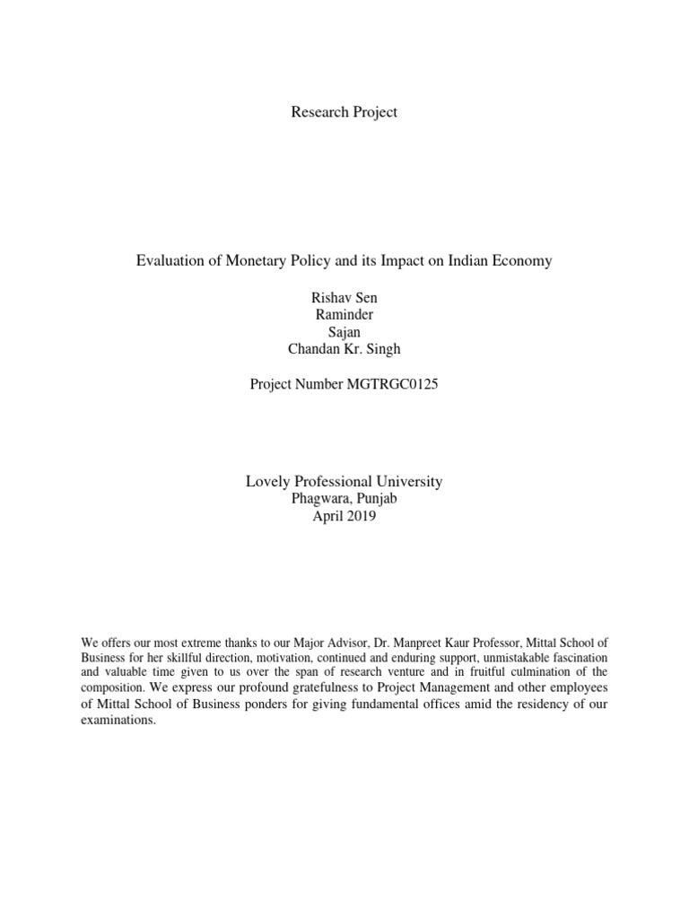 Research Project Evaluation of Monetary | PDF | Monetary Policy ...
