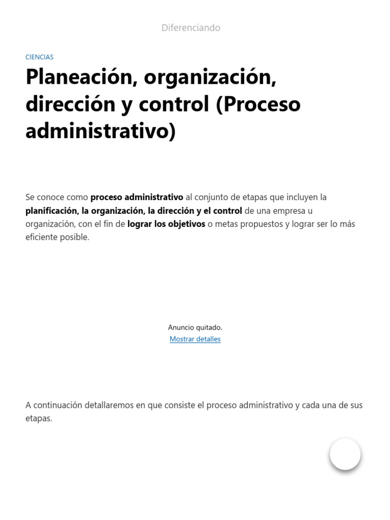 Planeación, Organización, Dirección y Control (Proceso Administrativo