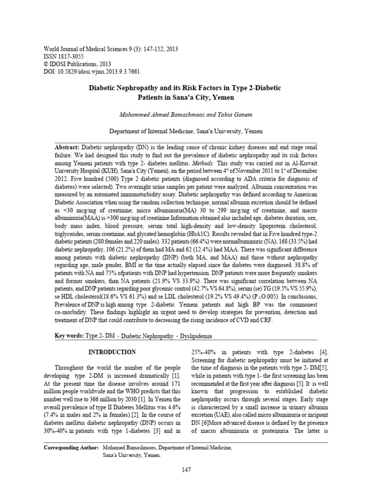 The Prevalence of Diabetic Nephropathy and Associated Risk Factor in ...