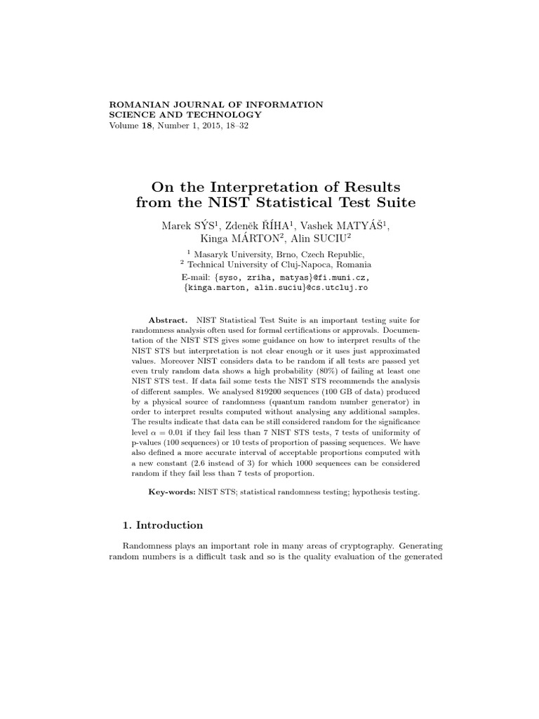 On the interpretation of results from the nist statistical test suite