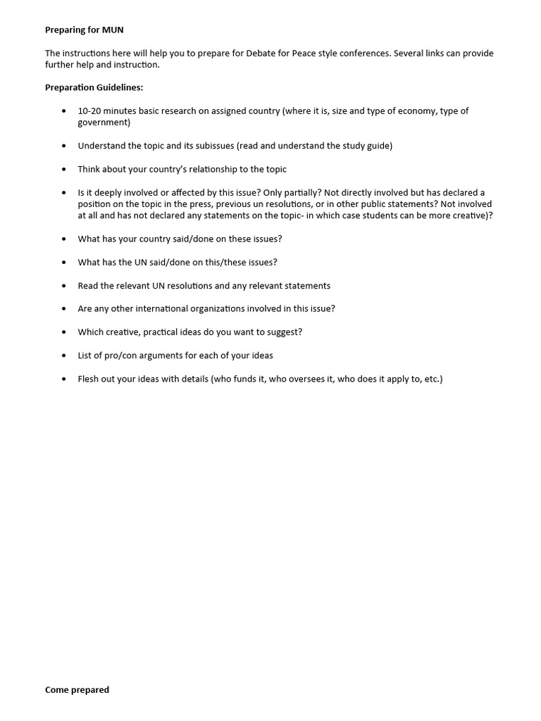 MUN Conference Preparation Guide | PDF | Social Science