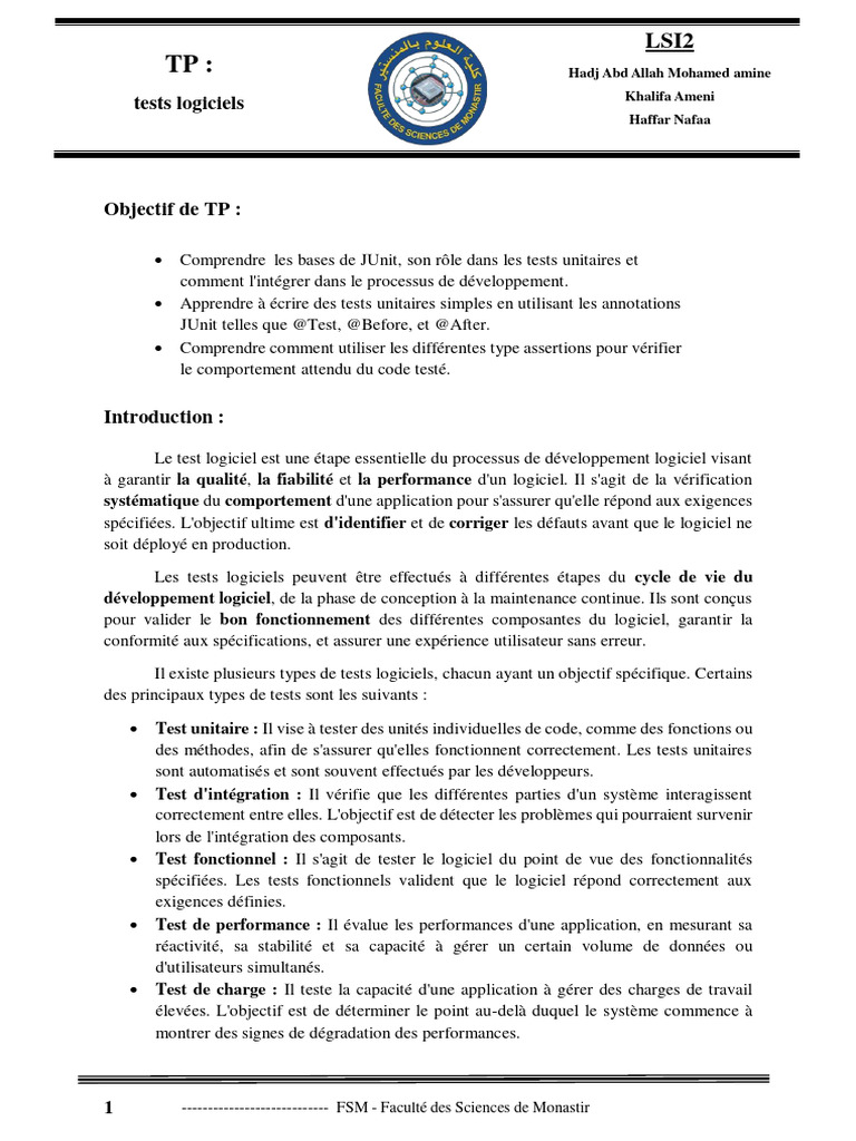 TP sur les tests logiciels avec JUnit | PDF | Test de logiciel | Test ...