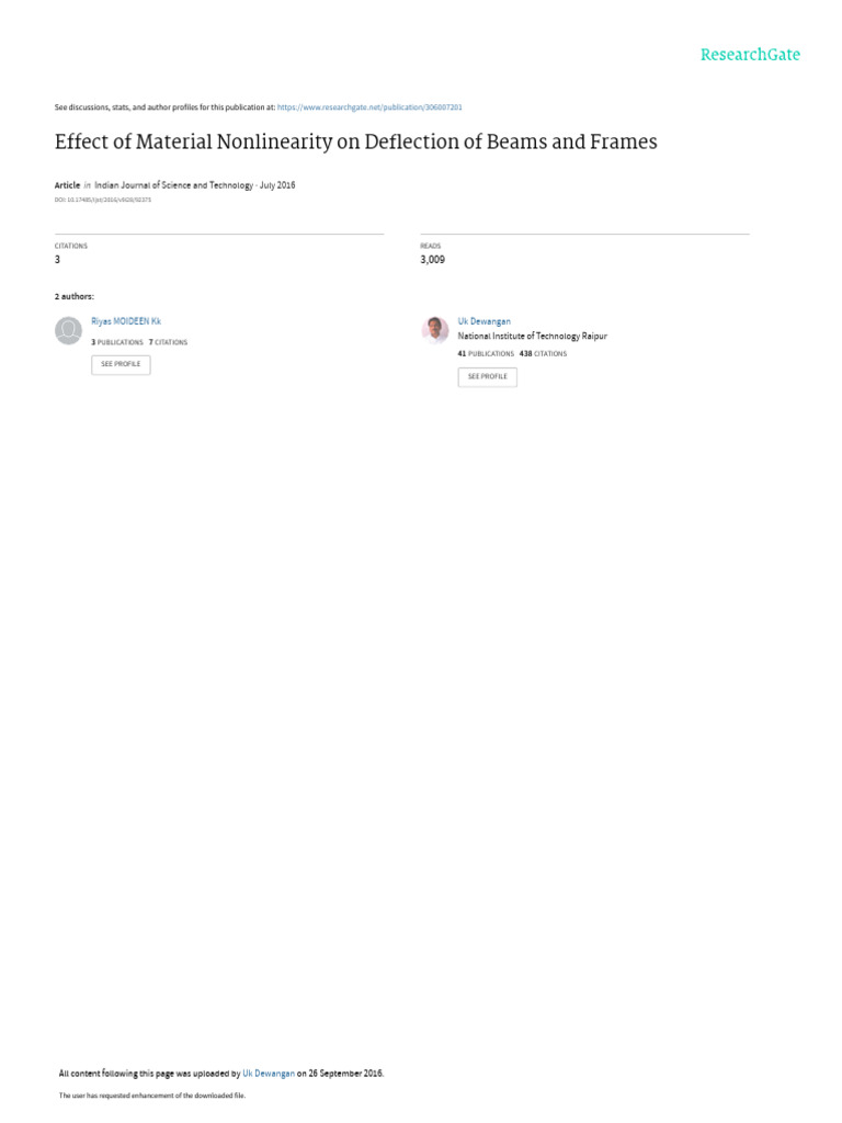 Effect Of Material Nonlinearity On Deflection Of B Pdf Deformation