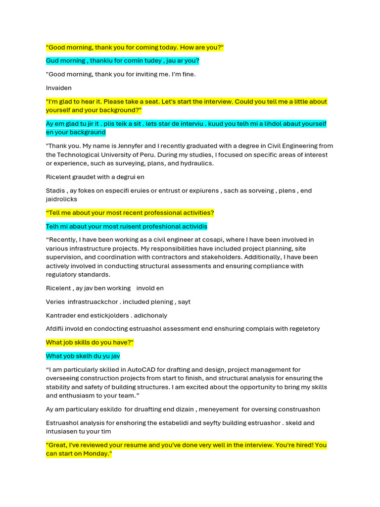 Interview Summary: Jennyfer's Skills | PDF
