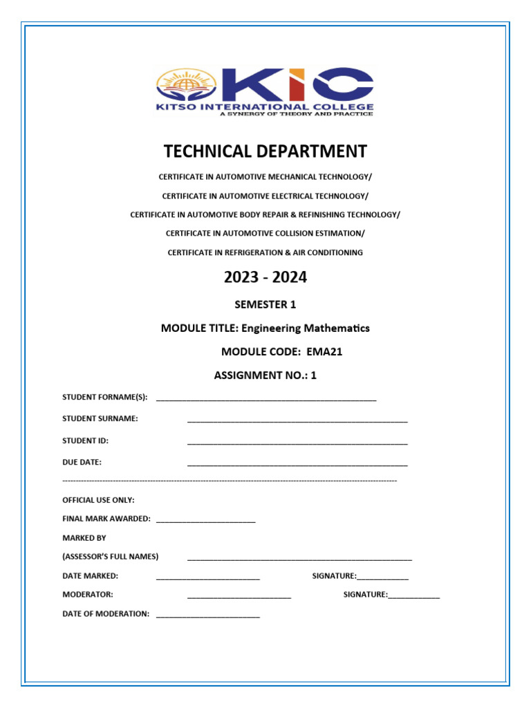 Engineering Mathematics Assignment 2023 | PDF | Mathematics ...