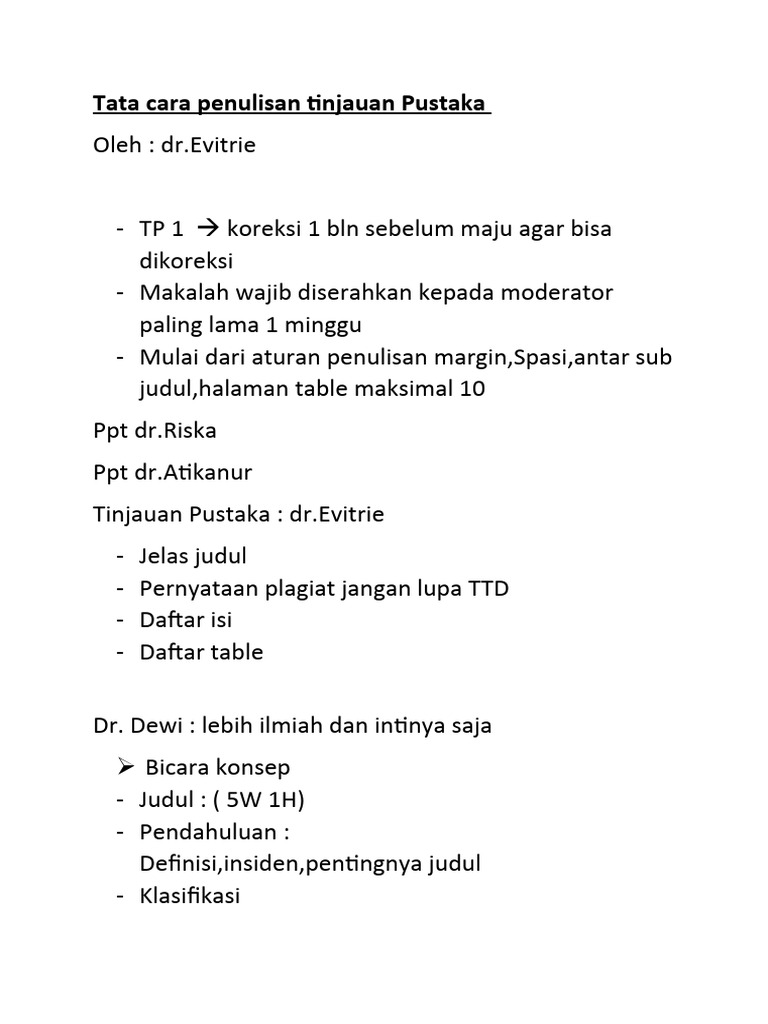 Tata Cara Penulisan Tinjauan Pustaka Oleh Dr Evitrie Pdf
