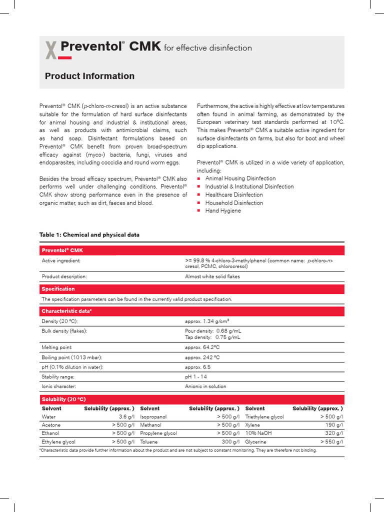 Preventol® CMK Disinfection | PDF | Disinfectant | Solubility