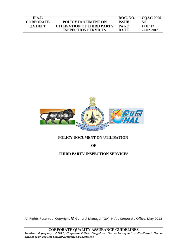 HAL Third Party Inspection Policy Document | PDF | Quality Assurance ...