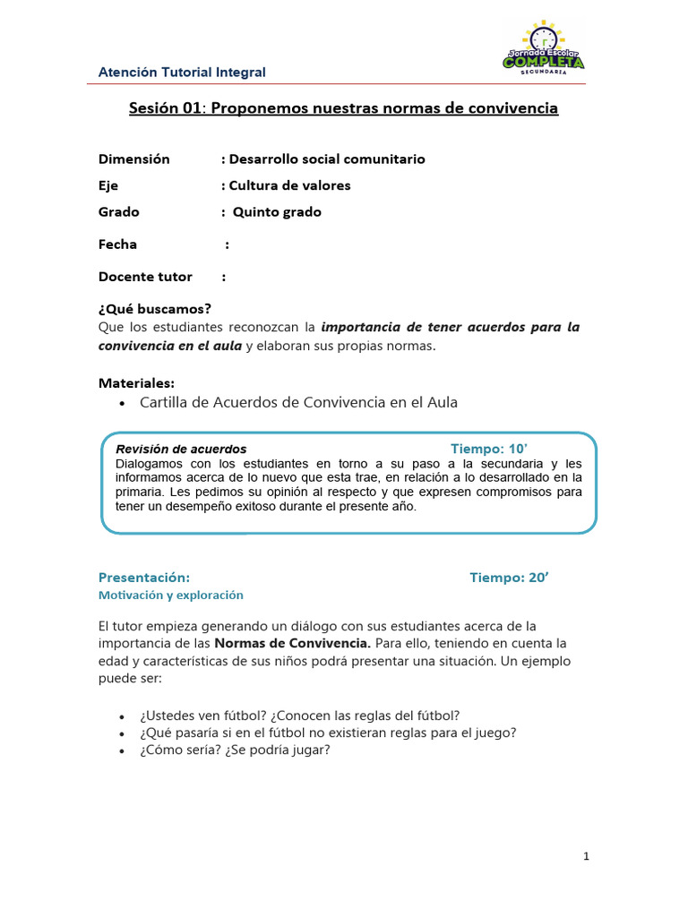 Sesion 5to Proponemos Nuestras Normas de Convivencia | PDF ...