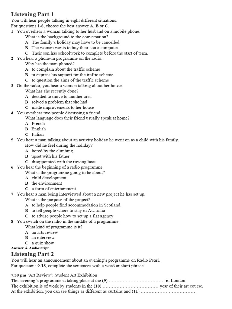 Listening Comprehension Practice Test | PDF | Language Arts ...