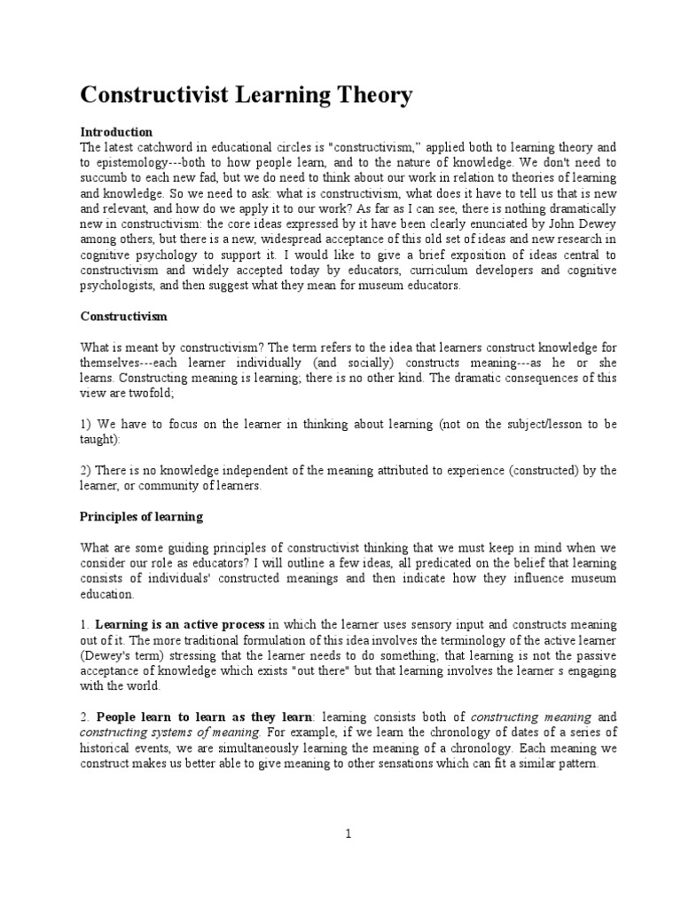 Constructivist Learning Theory | Constructivism (Philosophy Of ...